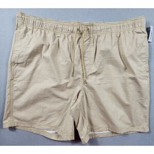 Mens Drawstring Walk Shorts Midweight Twill Relaxed Fit Size XXL Brown Striped